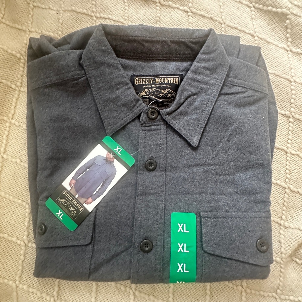 Grizzly Mountain Cabincore Shirt NWT Gray Flannel Solid XL Mens
